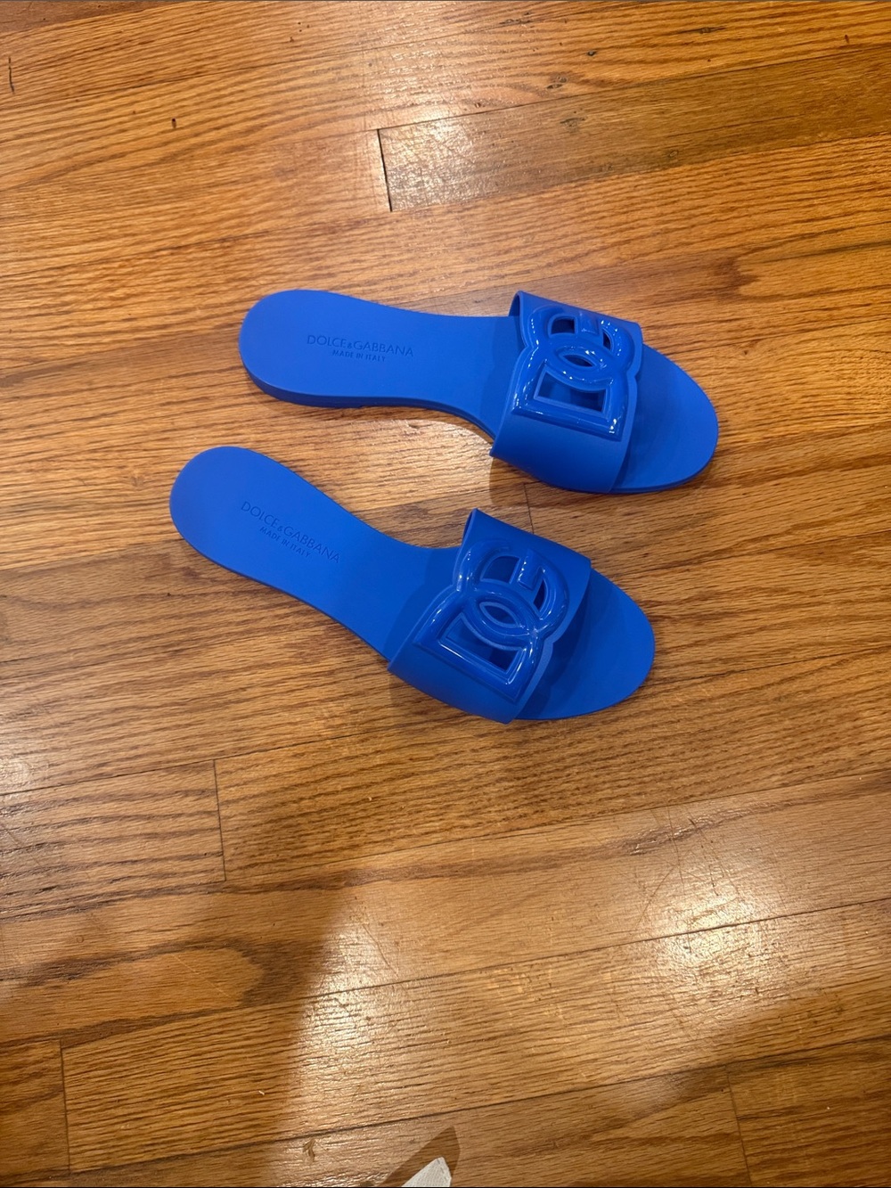 size 39Dolce & Gabbana rubber women Blue Logo Slide Sandals new no box